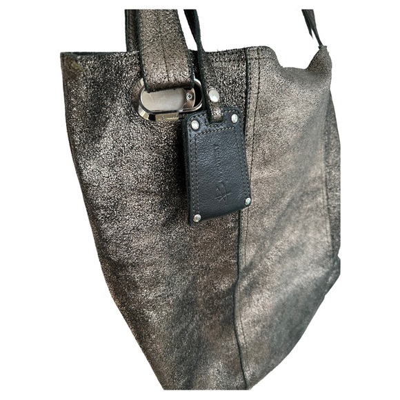 B. Makowsky Metallic Bronze Leather Large Hobo Shoulder Bag with Studded Handle - Picture 14 of 16